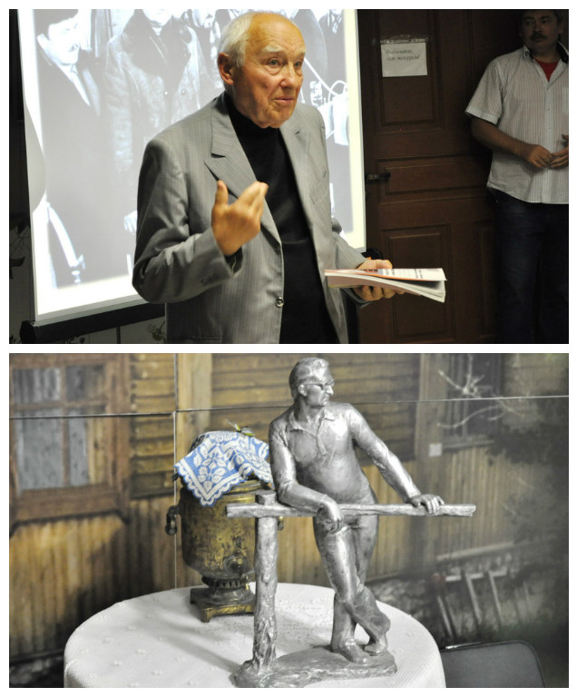 Уверсе: выступае Васіль Зуёнак; унізе: скульптура, макет помніка Генадзю Бураўкіну